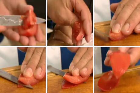 Stap voor stap tomaten snijden, koud pellen en zaadjes verwijderen